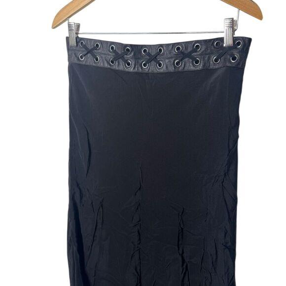 Haute Hippie Black Asymmetrical Maxi Skirt with Eyelet Lace-Up Waistband - Picture 3 of 3
